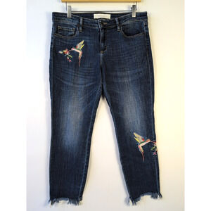 HIDDEN Jeans Women’s 30 Blue Skinny Jeans Hummingbird Embroidery Frayed Hem
